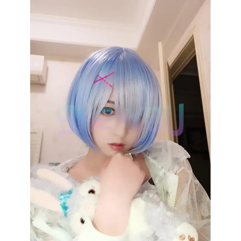 Re Zero Rem Wig - c;4\g,6'h.9/c;4\g,6'h.9/Yüksek Kaliteli Kademeli Renkli REM Peruk
