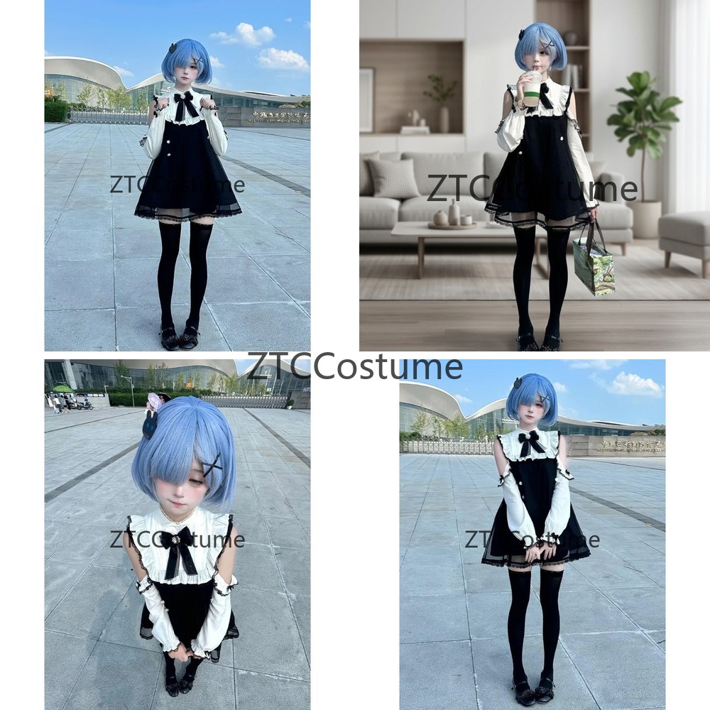 Re Zero Rem Wig - Rem Lolita Elbise Anime Cosplay Kostüm