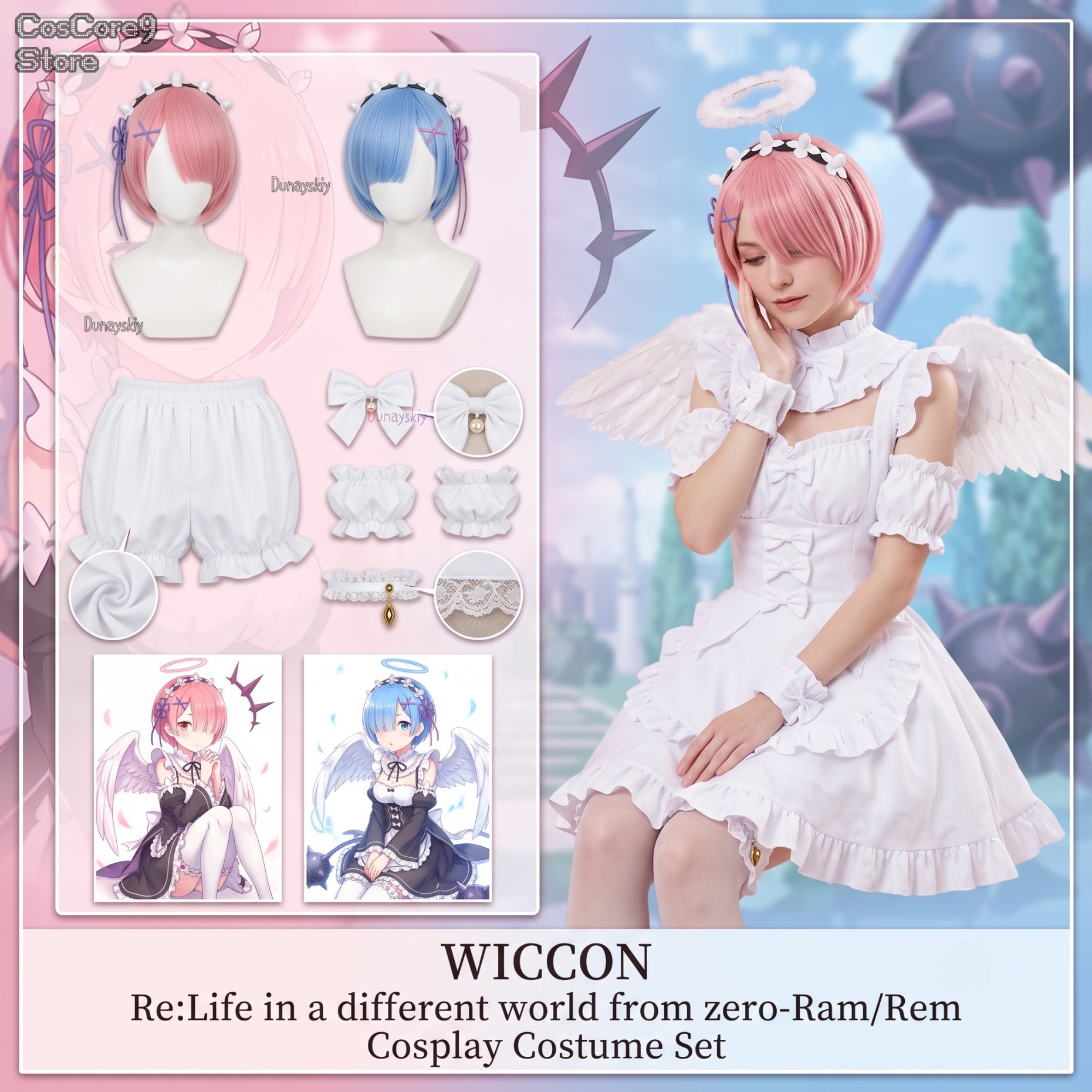 Re Zero Rem Wig - jirai kei peruk Cadılar Bayramı Noel